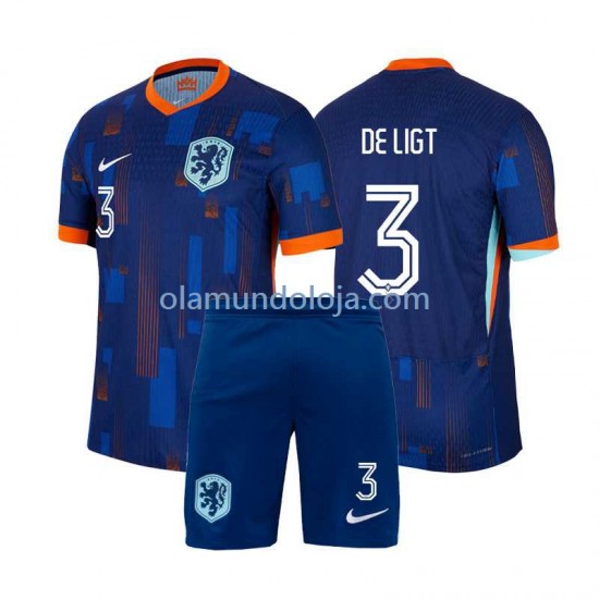 Camisola Países Baixos Matthijs de Ligt 3 Criança Equipamento Segundo Euro 2024 Manga Curta